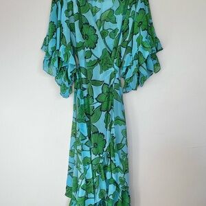Cabi Green and Blue Floral Wrap Dress Woman’s Small Resort Vacation Beach